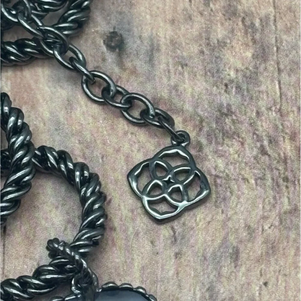 Kendra Scott Rare Slate Cats Eyes Gunmetal Corla Necklace Long Chain 30"  MINT - Picture 14 of 14